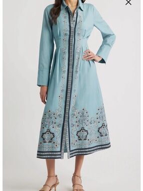 Cleobella Mirella placed print long sleeve cotton & linen Midi Dress